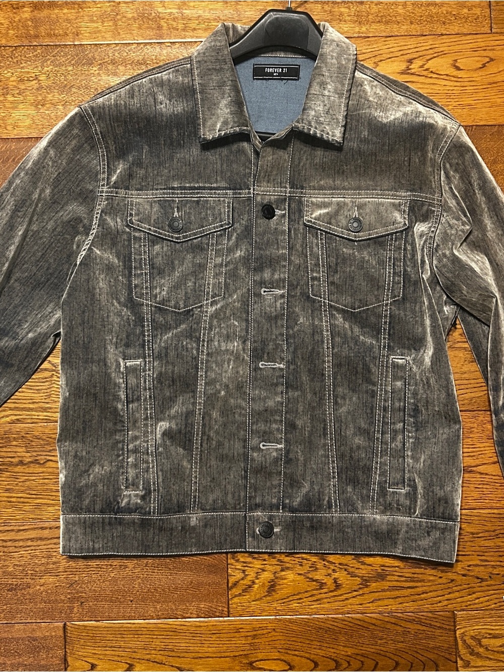 Forever 21 Men's Faded Charcoal Denim Jacket